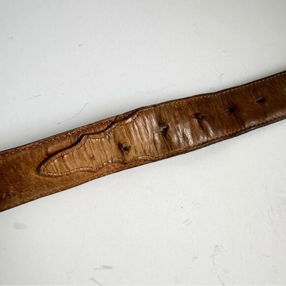 Ostrich Leather Belt Exotic Brown Tan Vintage Distressed Western Silver Mens 40 - Picture 8 of 16